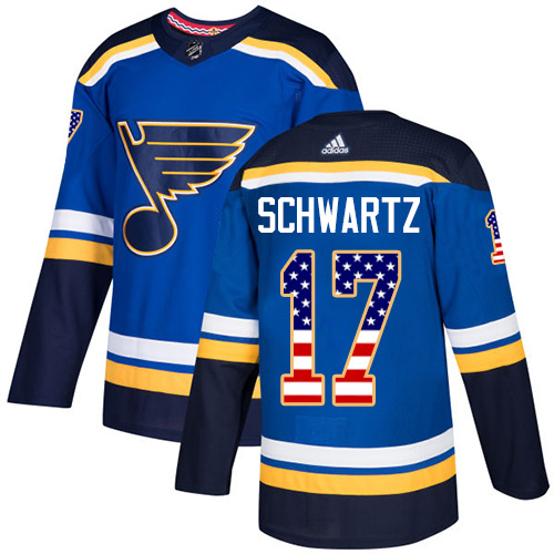 Adidas Blues #17 Jaden Schwartz Blue Home Authentic USA Flag Stitched NHL Jersey
